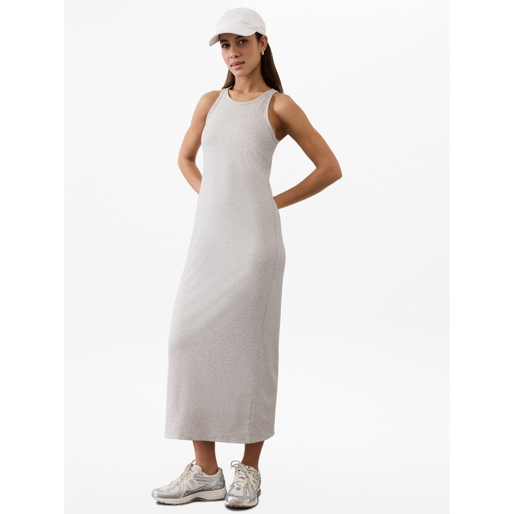 Athleta Signature Maxi Dress Women Small Grey Ribbed Racerback Built-in Bra